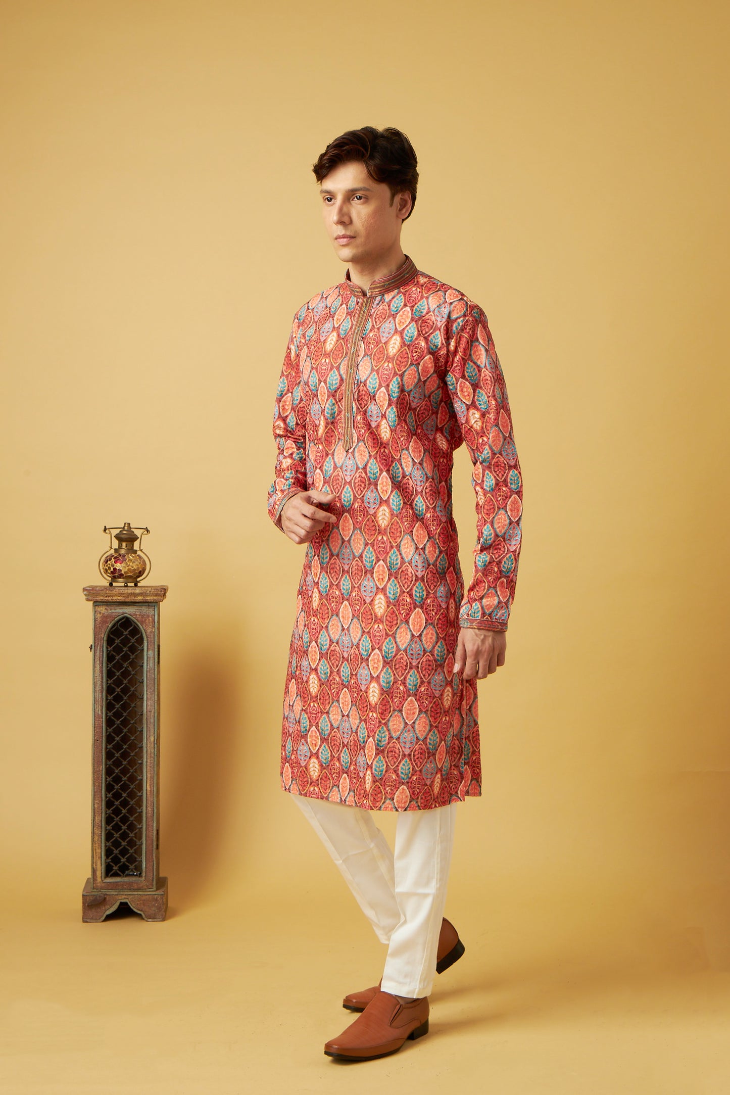Red Leaf Print Kurta