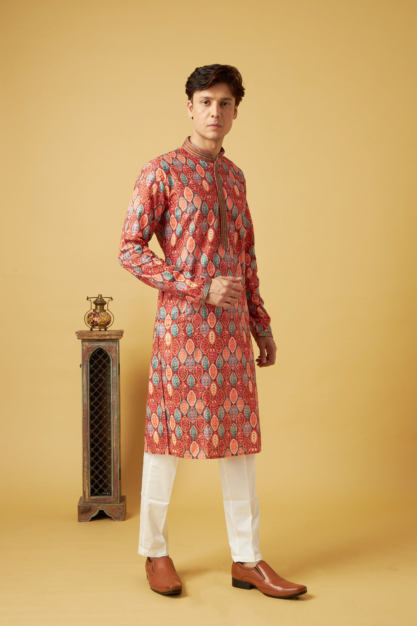 Red Leaf Print Kurta