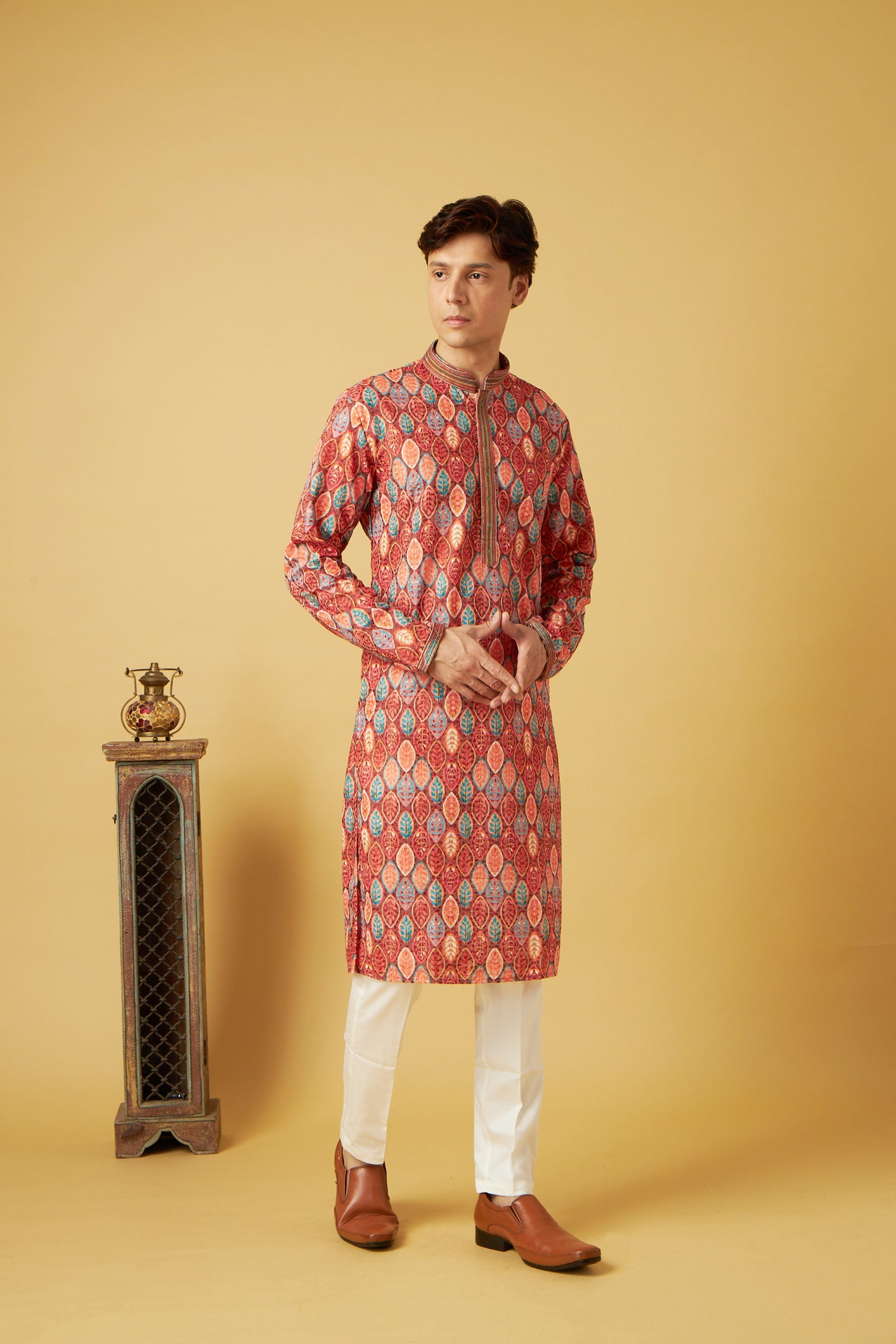 Red Leaf Print Kurta