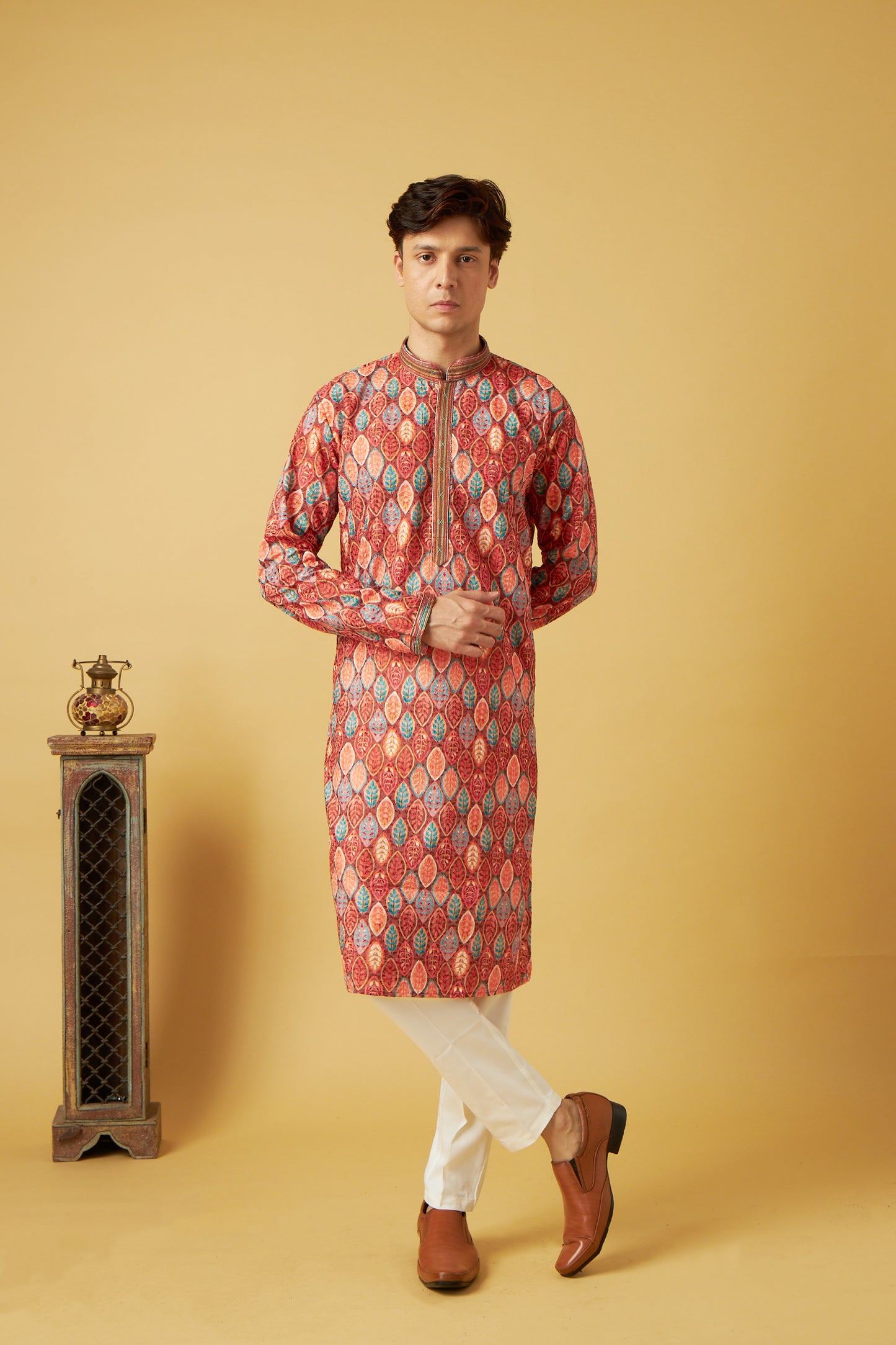 Red Leaf Print Kurta