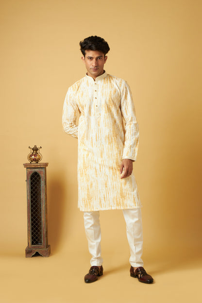 White Floral Design Kurta