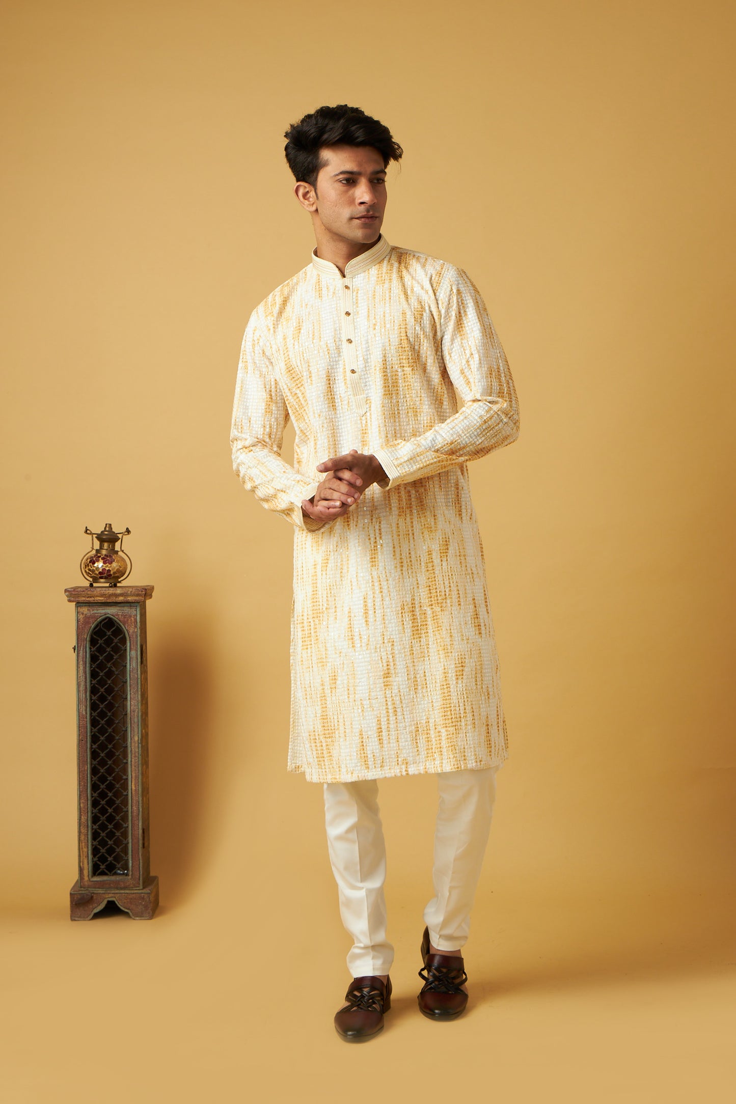 White Floral Design Kurta