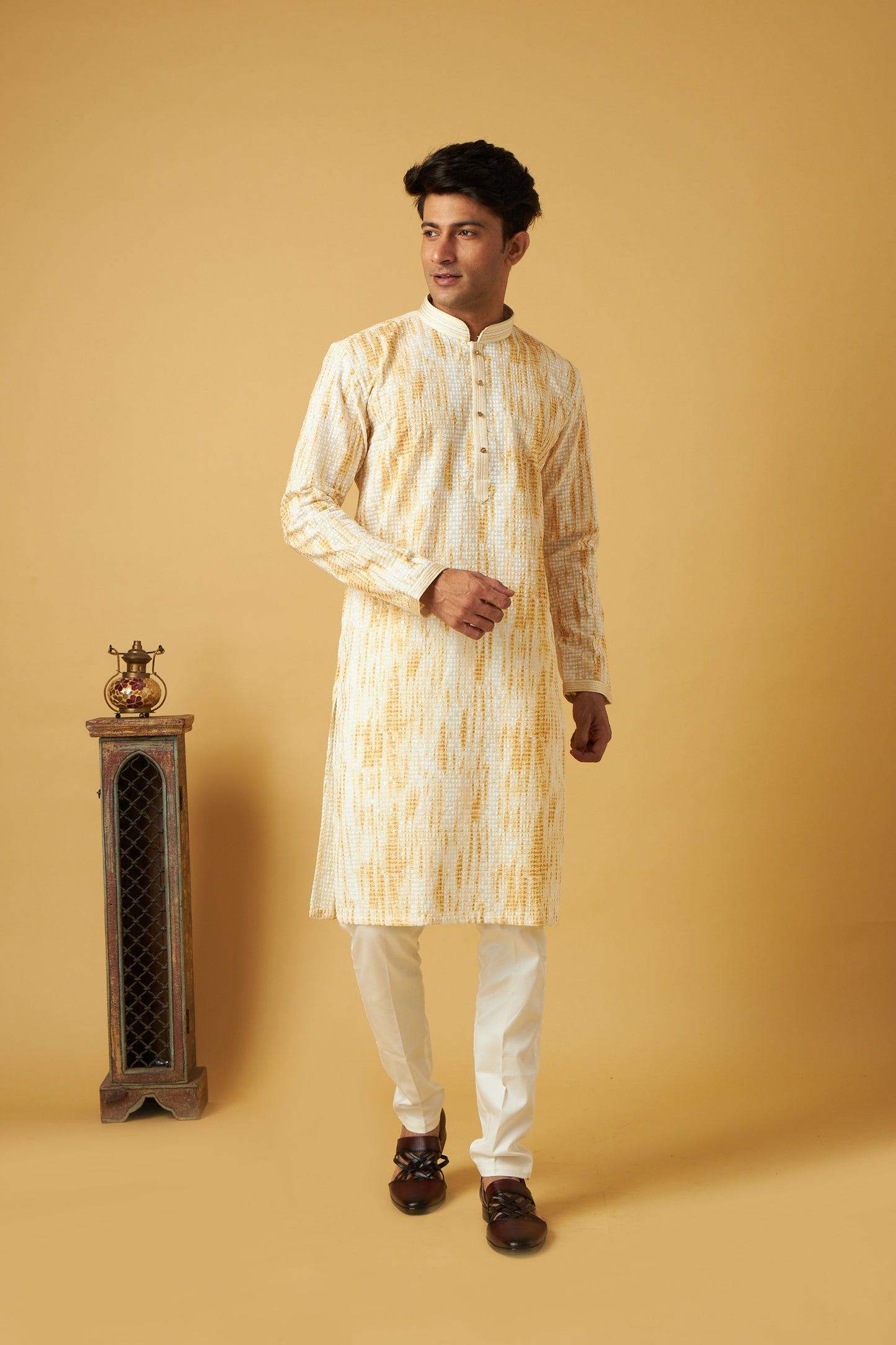 White Floral Design Kurta