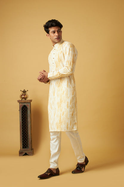 White Floral Design Kurta