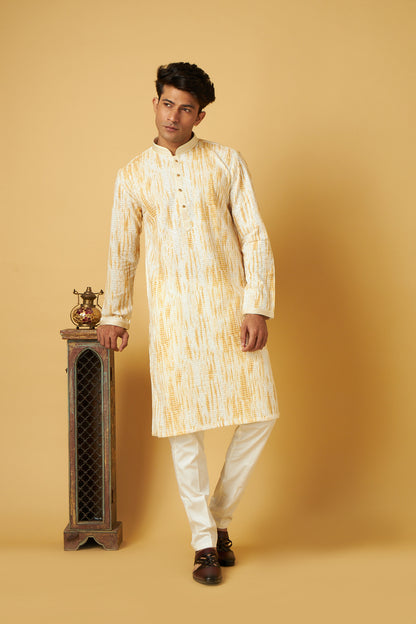 White Floral Design Kurta