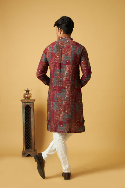 Maroon Floral Print Kurta
