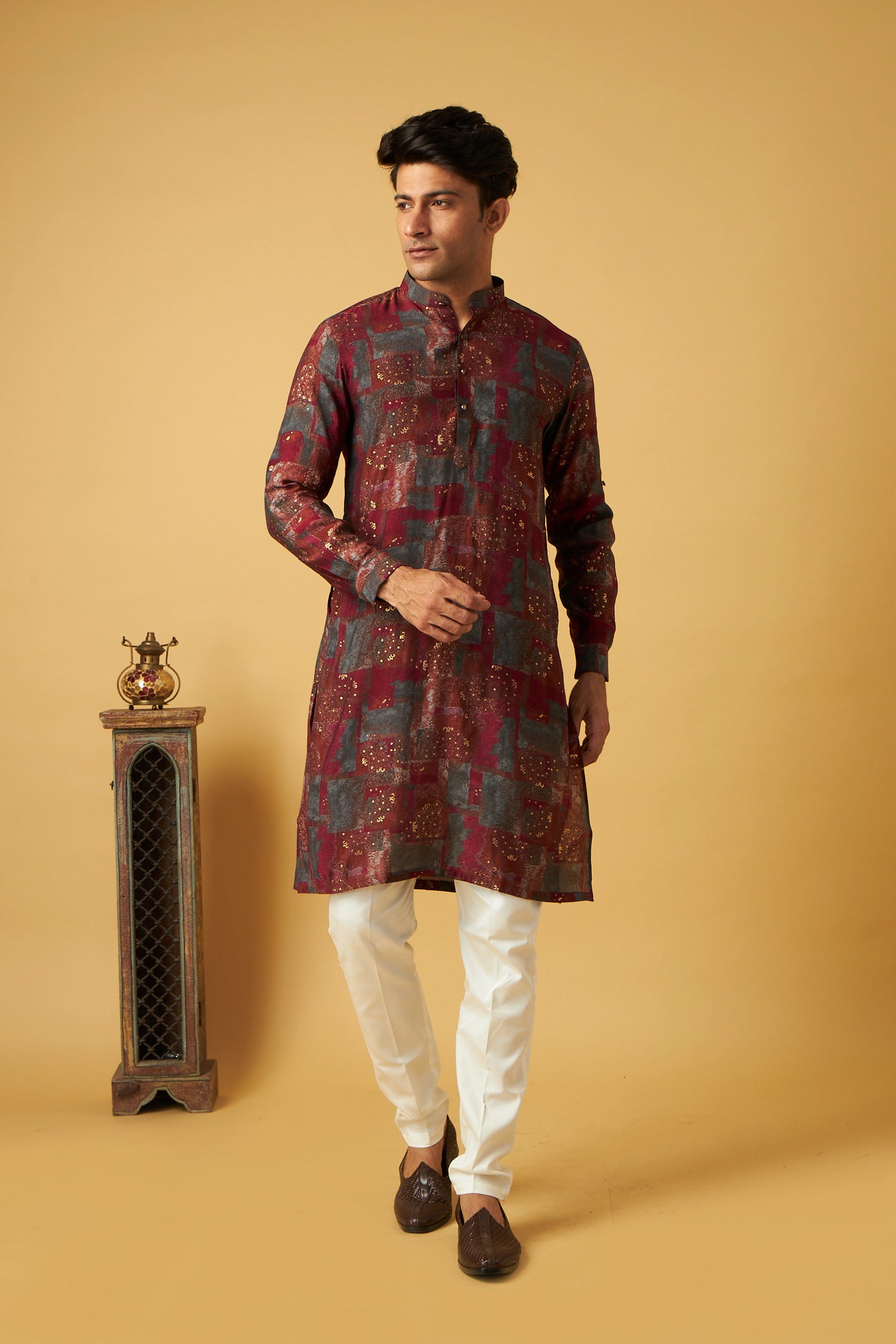Maroon Floral Print Kurta
