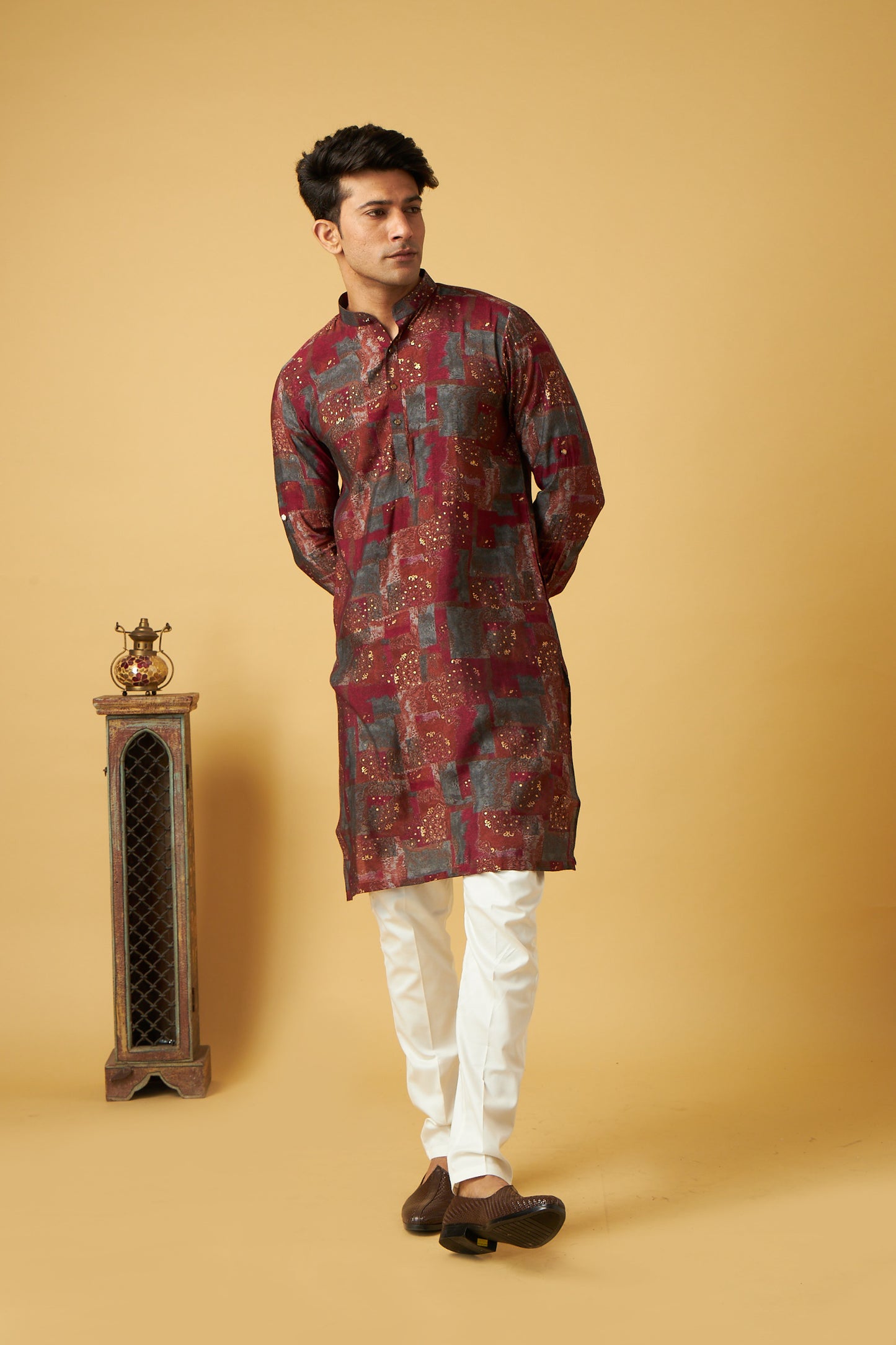 Maroon Floral Print Kurta