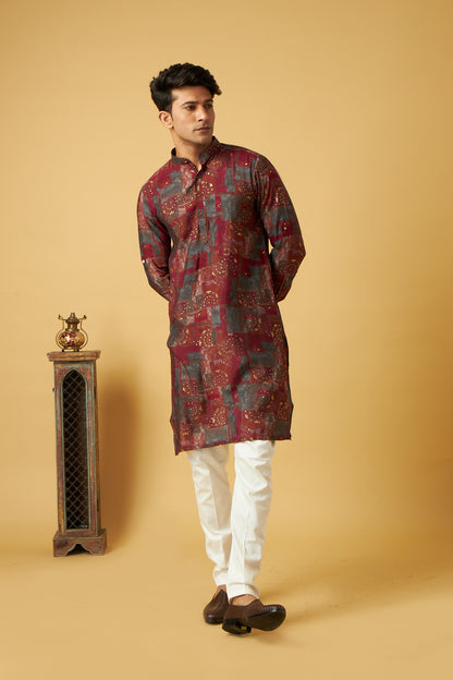 Maroon Floral Print Kurta