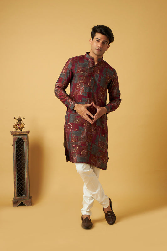 Maroon Floral Print Kurta