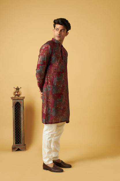 Maroon Floral Print Kurta