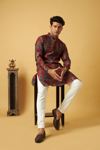 Maroon Floral Print Kurta