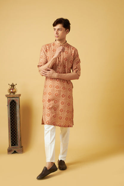 Badge Design Printed Kurta for Men