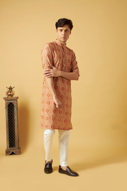 Badge Design Printed Kurta for Men