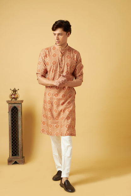 Badge Design Printed Kurta for Men