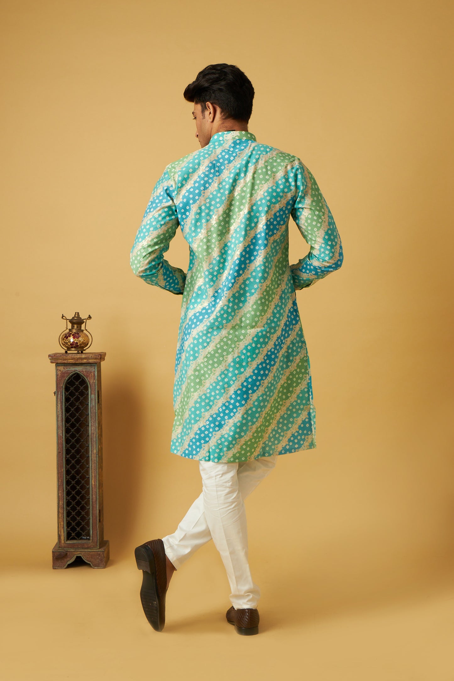 Green Blue Strap Bandhani Kurta set