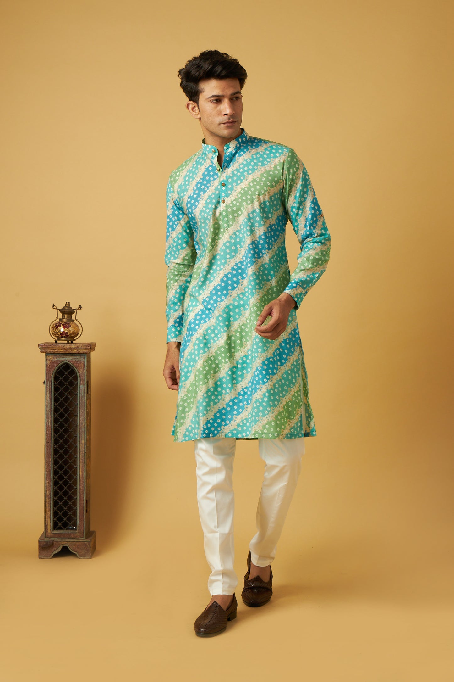 Green Blue Strap Bandhani Kurta set