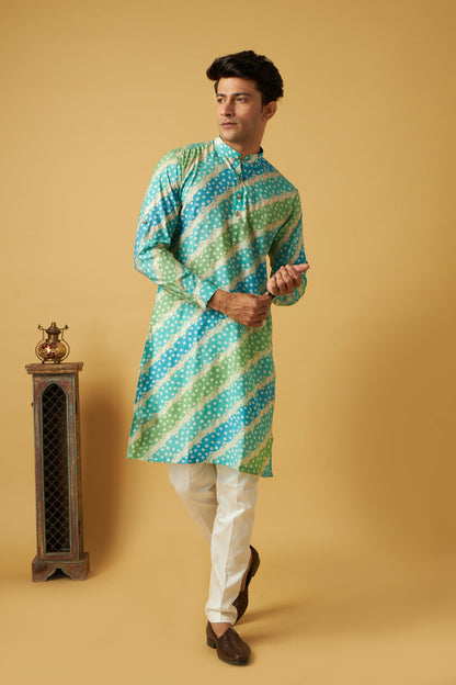 Green Blue Strap Bandhani Kurta set