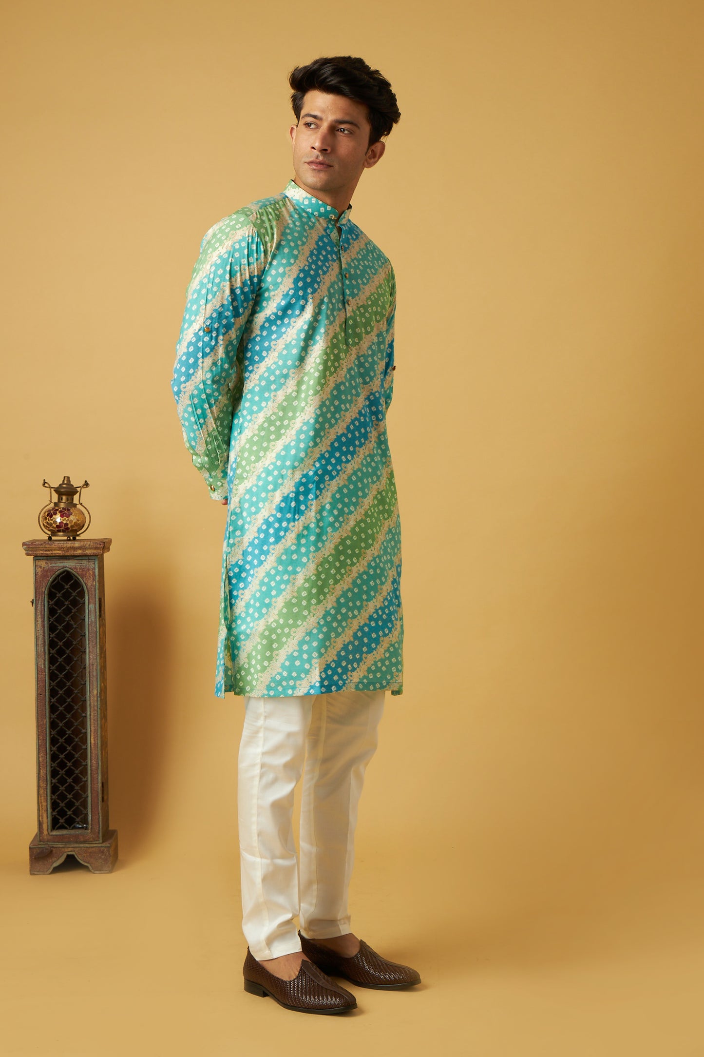 Green Blue Strap Bandhani Kurta set
