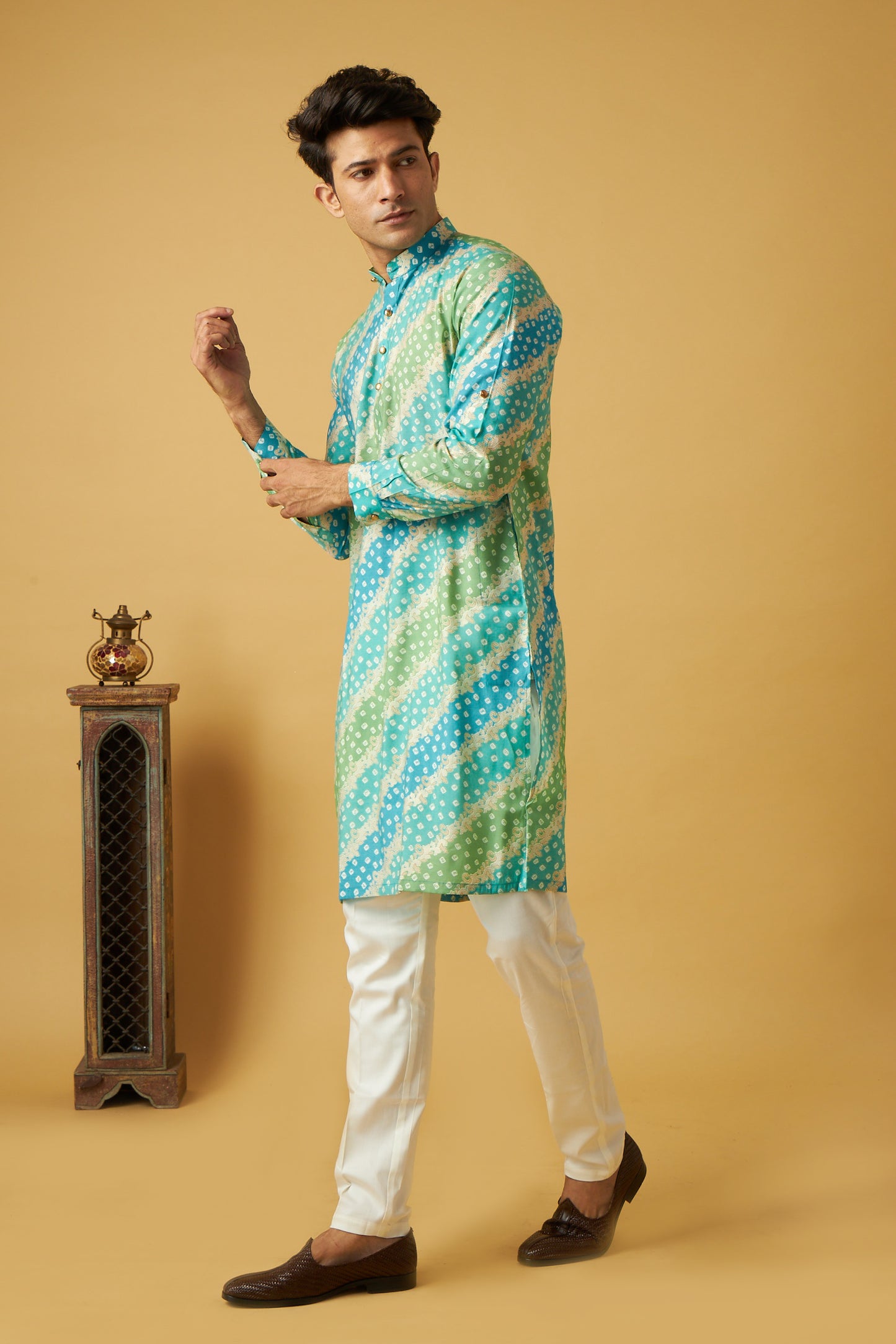 Green Blue Strap Bandhani Kurta set