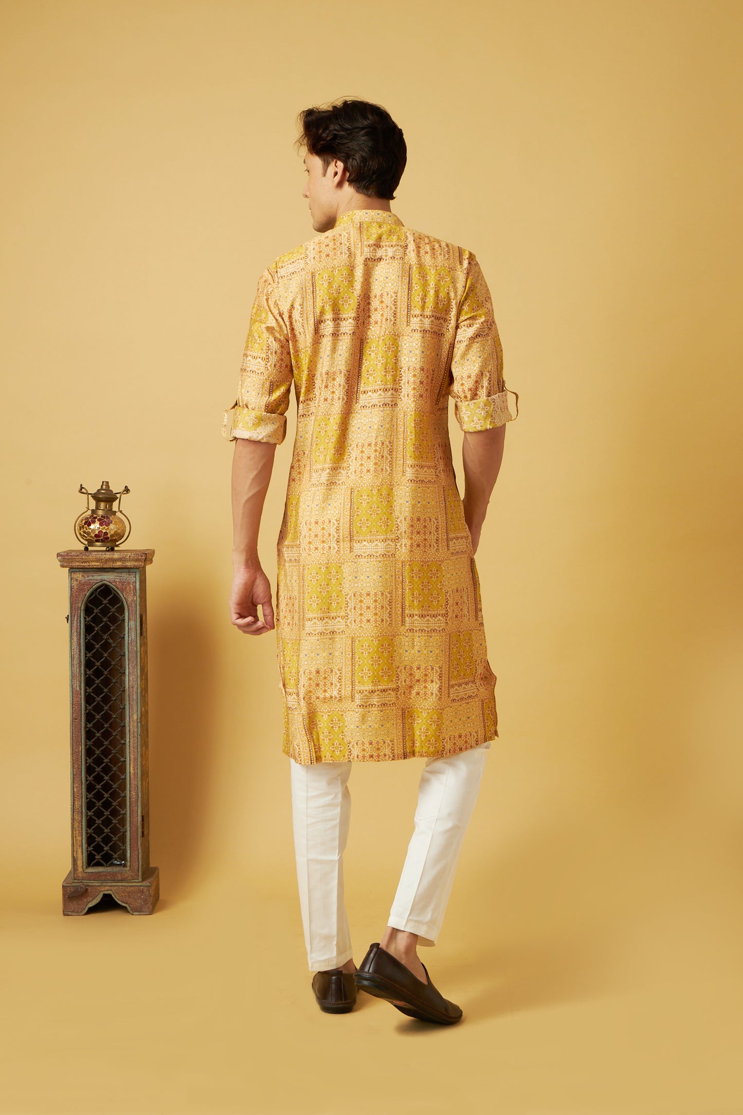 Yellow Floral Print Bandhani Kurta Set