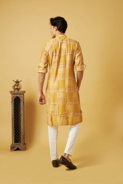 Yellow Floral Print Bandhani Kurta Set