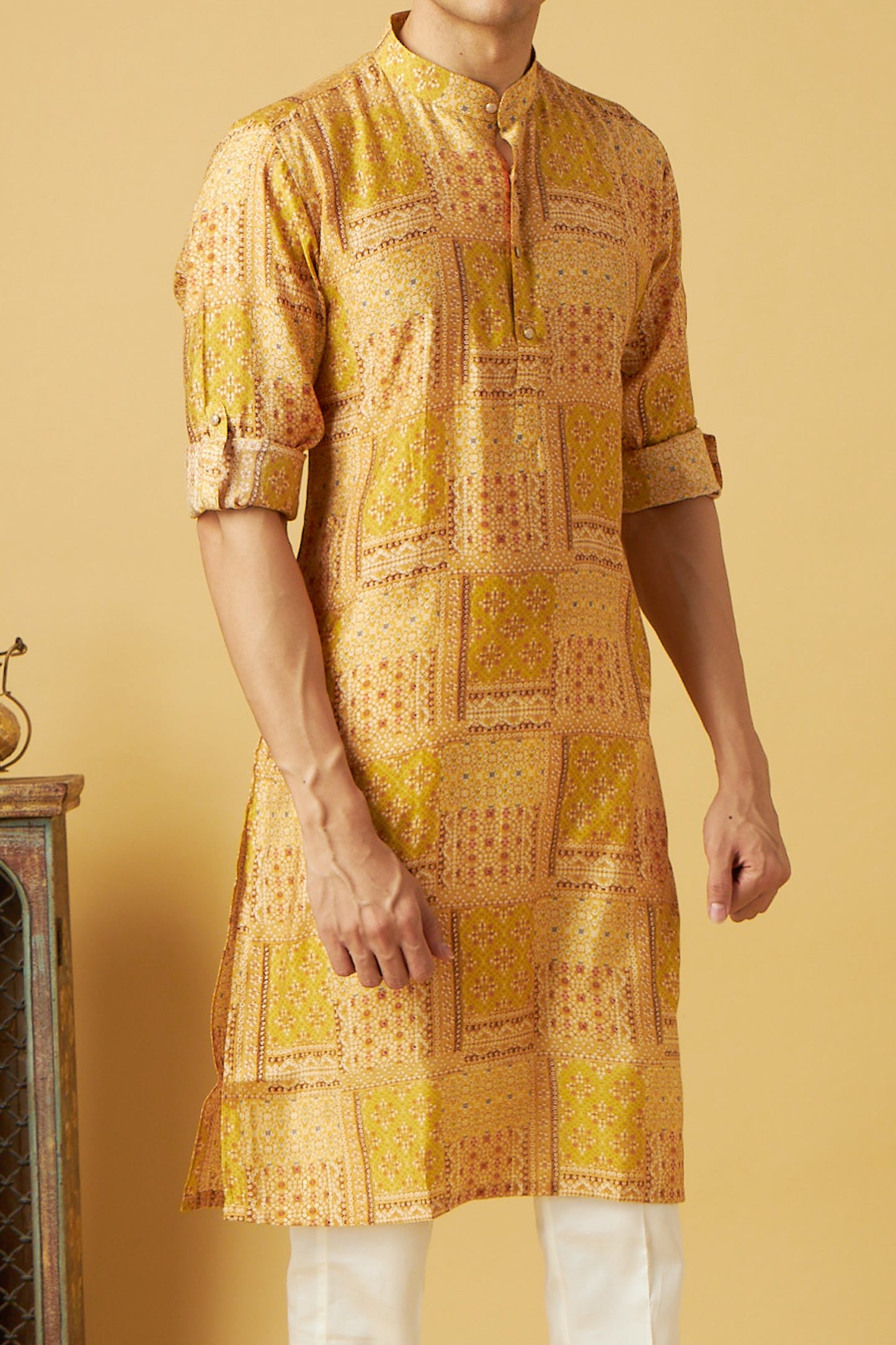 Yellow Floral Print Bandhani Kurta Set