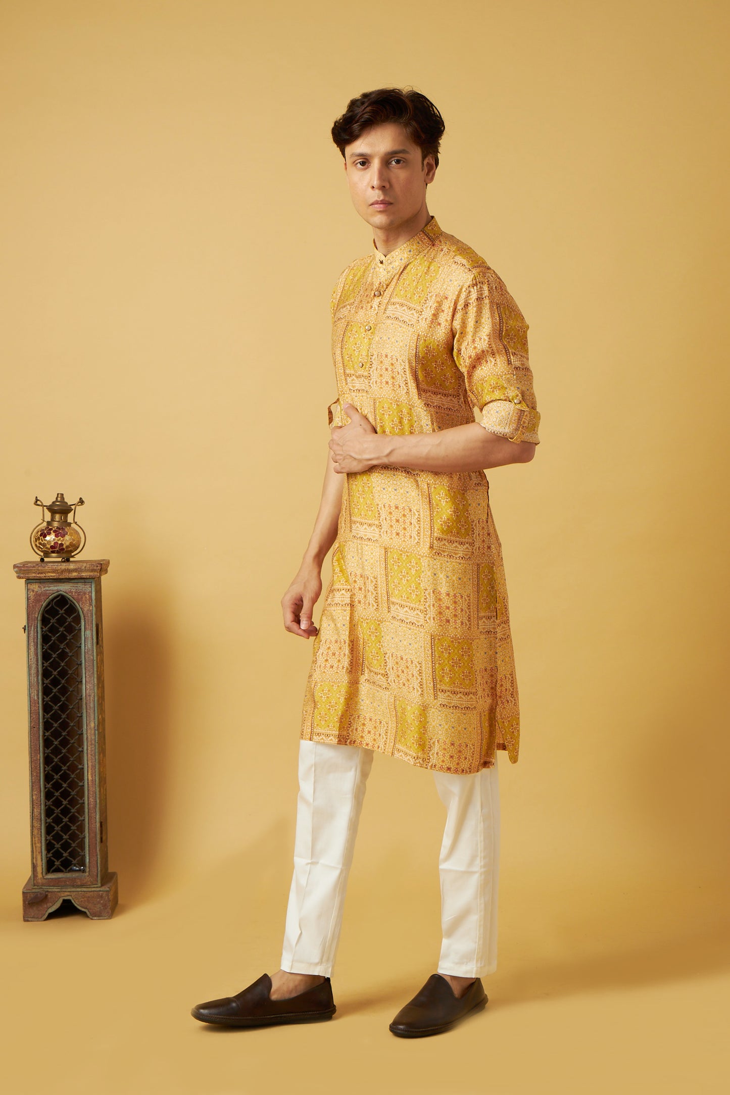 Yellow Floral Print Bandhani Kurta Set