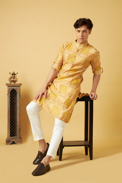 Yellow Floral Print Bandhani Kurta Set