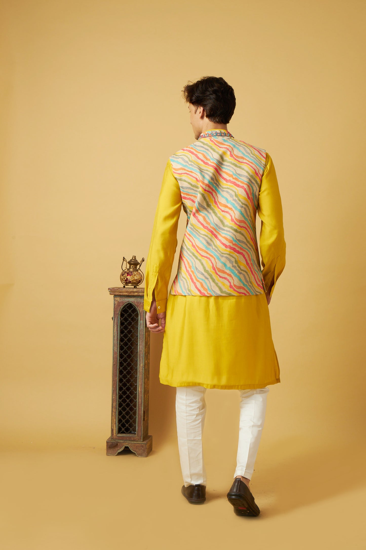 Yellow Floral Print Jacket and Kurta Set