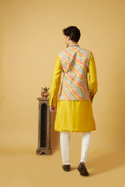 Yellow Floral Print Jacket and Kurta Set
