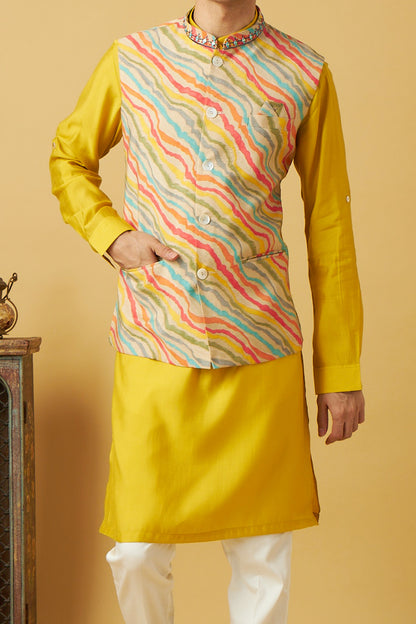 Yellow Floral Print Jacket and Kurta Set