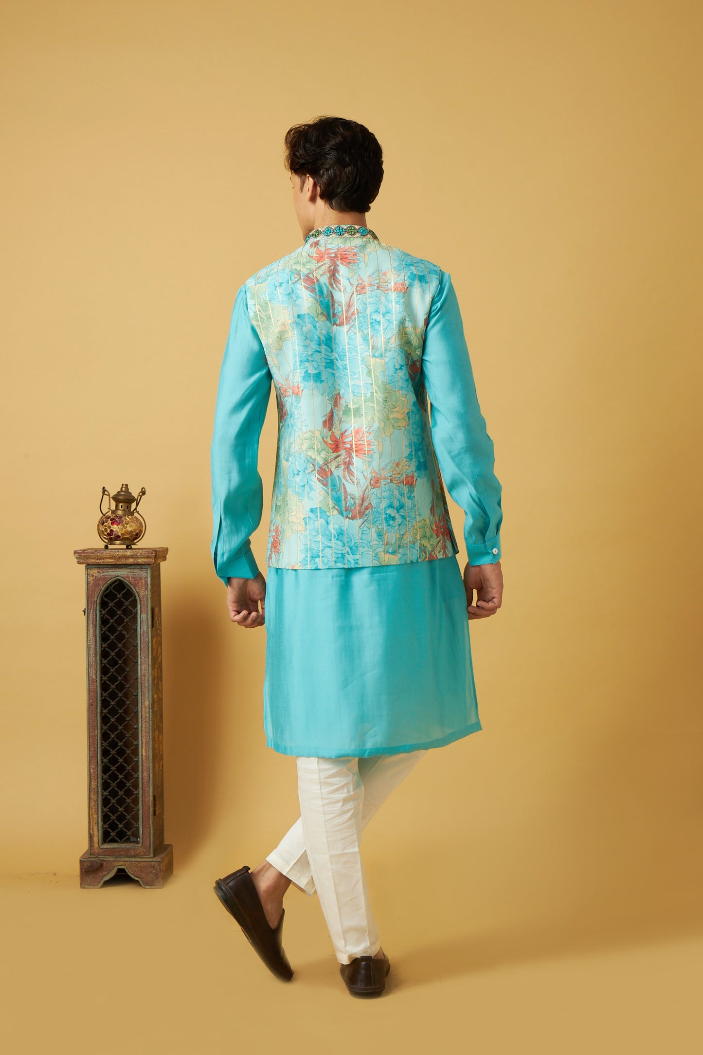 Blue Floral print Jacket And Kurta