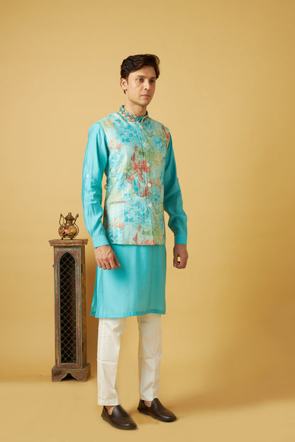 Blue Floral print Jacket And Kurta