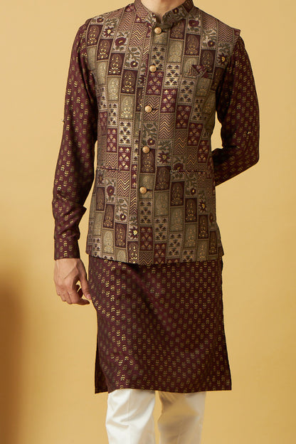 Elegant Brown Jacket Kurta Set