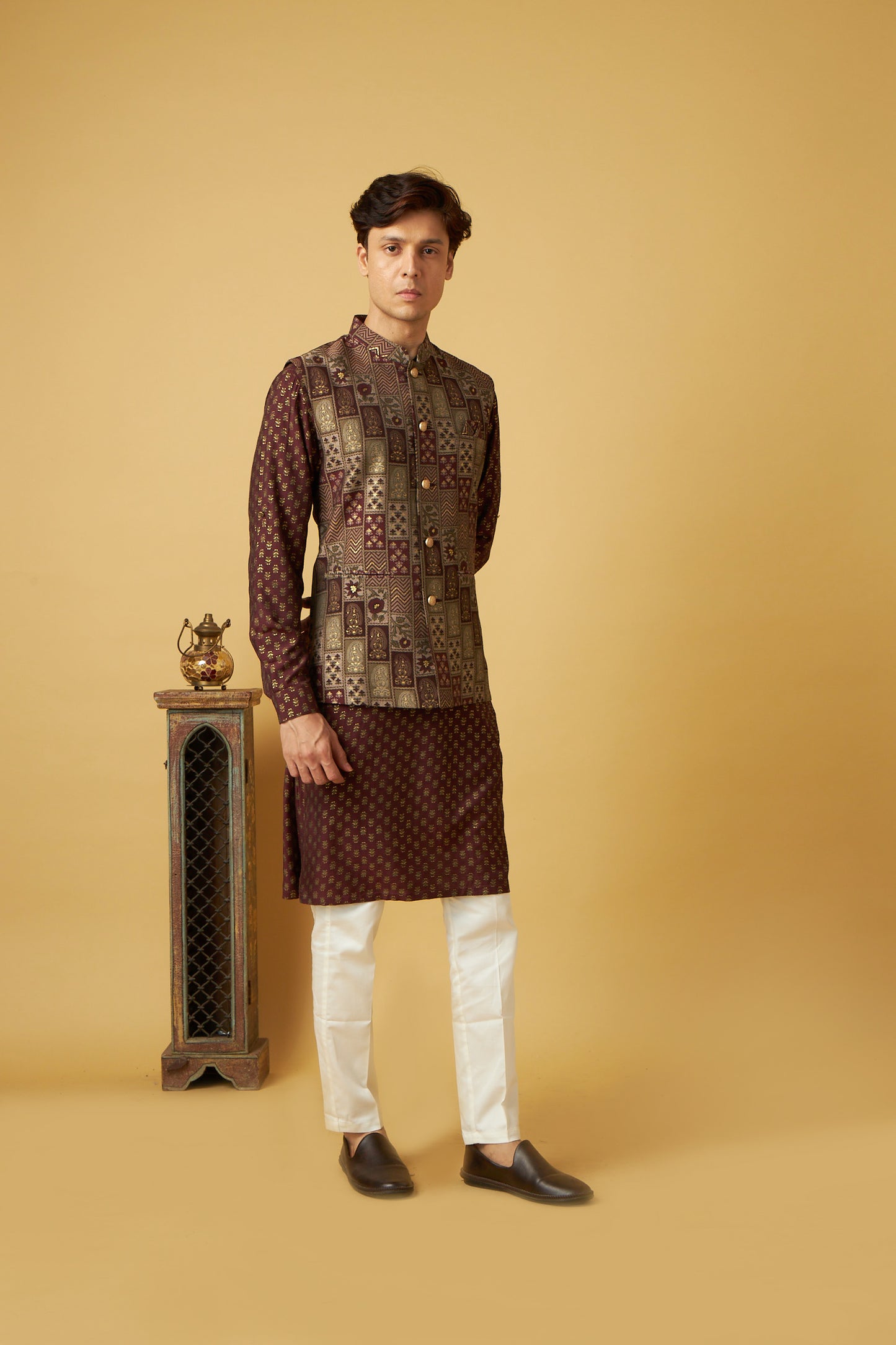 Elegant Brown Jacket Kurta Set