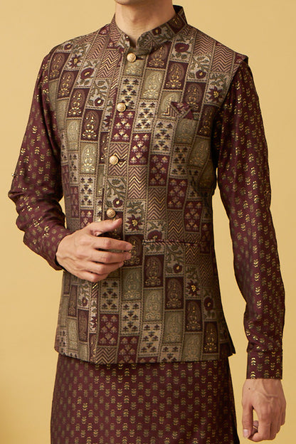 Elegant Brown Jacket Kurta Set